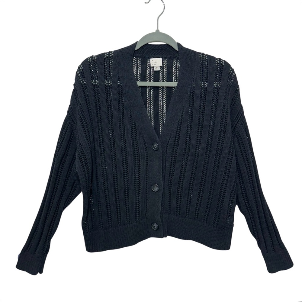 A New Day Black Open Knit Cardigan‎ Sweater, XL